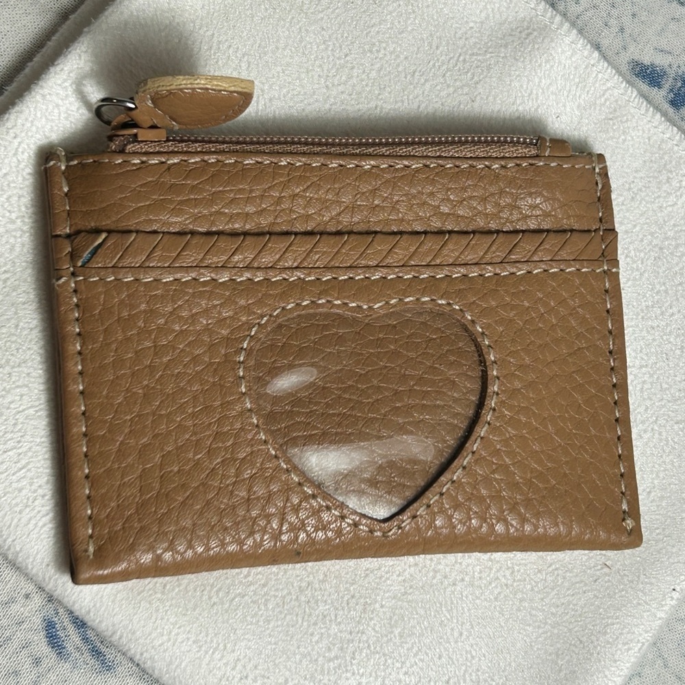 Brighton Tan Mini Coin Purse Wallet Leather 2 Compartments Zipper 4" x 2.75"